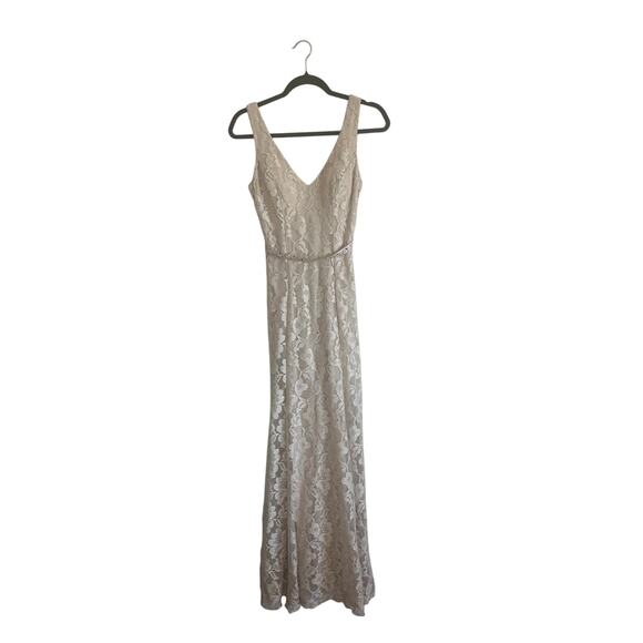 B. Darlin Women's Lace Maxi Evening Gown 3/4 Sleeveless V-Neck Beige Dress - Picture 2 of 15